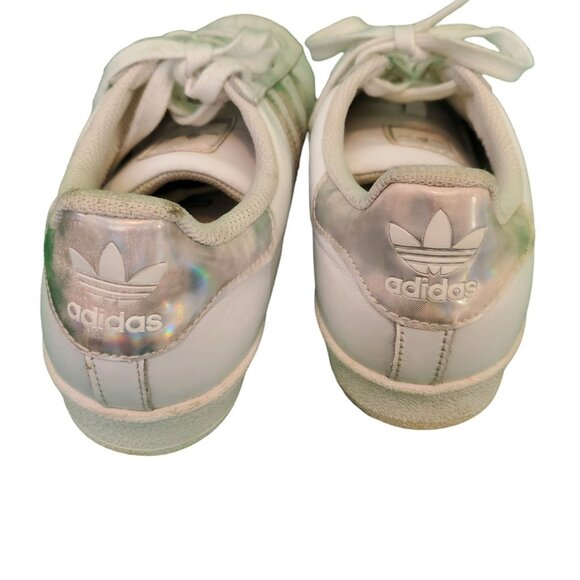 Adidas Women's Superstar Sneakers White Irridescent Pink Stripe leather Sz 6.5 - Picture 3 of 4